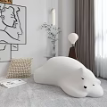 White Bear Shaped Lazy Sofa With Knitted Pillow And Abstract Painting In Modern Room
