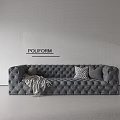 Poliform Dark Gray Tufted Velvet Sofa Set With Pillows And Throw 3d model