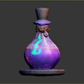 Magic Glass Bottle With Wooden Stopper Twine And Purple Blue Gradient Liquid On Round Base