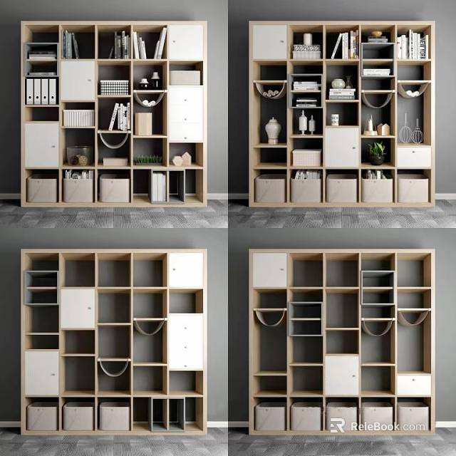 Modern Bookcase Design With Multiple Compartments Drawers Cabinet Doors And Storage Spaces 3d model 