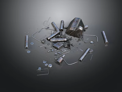 Various Metal Equipment Parts Including Bolts Nuts Tubes Sheets And Brackets 3d model