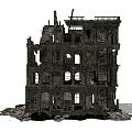 Damaged Architectural Structure Of Ruined Building With Broken Windows And Collapsed Walls