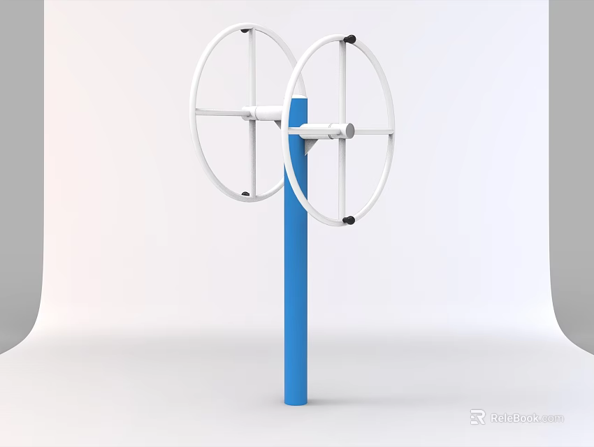 Two White Circular Fitness Training Wheels On Blue Pole For Gym Workouts 3d model 