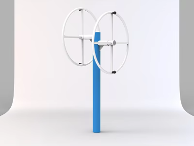 Two White Circular Fitness Training Wheels On Blue Pole For Gym Workouts 3d model