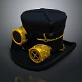 Stylish Black Top Hat With Golden Goggles And Chain Decorations For Daily Wear