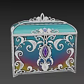 Ornate Decorative Storage Box With Silver Filigree Blue Iridescent Surface And Purple Gemstone