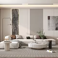 Modern Living Room Interior Design With White Sofa Round Coffee Table And Decorative Wall Art