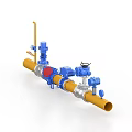 Industrial Equipment System Featuring Yellow Pipeline Blue Valves And Control Instruments