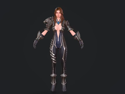 Fantasy Female Game Character With Metal Armor And Tight Fitting Combat Outfit 3d model