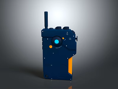 Portable Dark Blue Handheld Communication Device With Antenna Knob Buttons And Orange Accents 3d model