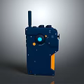 Portable Dark Blue Handheld Communication Device With Antenna Knob Buttons And Orange Accents