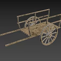 Vintage Wooden Cart with Large Spoked Wheels and Rustic Wooden Frame