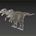 Realistic 3D Model of Two Dinosaurs with Open Mouths and Detailed Skin on Grey Background