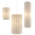 Modern Interior Pendant Lights With Cylindrical Striped Cream Colored Shades And Soft Light