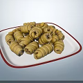 Plateful of Fresh Stuffed Vegetable Rolls on White Plate with Red Rim