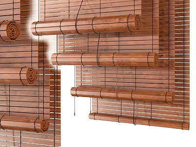 Natural Wooden Window Blinds With Roll up Design For Home Interior 3d model