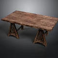 Rustic Vintage Solid Wooden Rectangular Dining Table With Exquisite Carved Triangle Support Legs