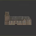 Historic Brick Church Building With Tower Gray Roof And Arched Windows