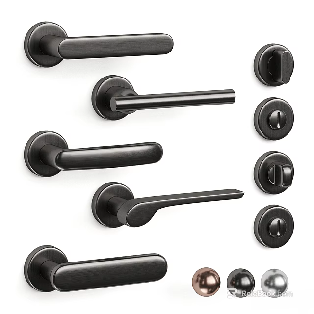 Sleek Modern Hinged Door Hardware With Black Handles And Lock Components 3d model 