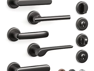 Sleek Modern Hinged Door Hardware With Black Handles And Lock Components 3d model