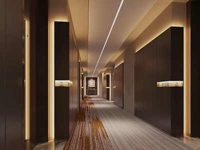 Modern Luxurious Elevator Lobby With Warm Lighting And Textured Carpet 3d model