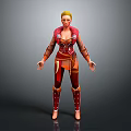 Blonde Female Game Movie Character With Red Brown Leather Outfit And Metal Accessories