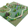 Wooden Dolls Play Scenes With Mountains Trees Small Houses Train Tracks And Bridge