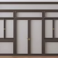 Modern Dark Brown Casement Windows With Multiple Panes And Brass Handles