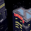 Futuristic Architecture Tall Modern Skyscrapers With Colorful Digital Screens and Illuminated Exteriors at Night