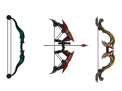 Different Types of Intricate Decorative Bows as Modern and Traditional Weapons 3d model