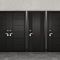 Three Black Security Doors Showcase Against Grey Wall And Grey Floor