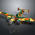 Camouflage Passenger Plane Model With Twin Propellers Green Brown Yellow Paint And Orange Wing Triangles