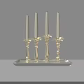 Elegant Gold Candle Holders With Four White Candles On Silver Tray Design
