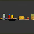 Assorted Food Items Including Pizzas Milk Carton Cheese Fish Condiments And Chips