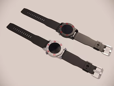 Stylish Smartwatch With Black Strap Red White Dial And Metal Buckle Design 3d model