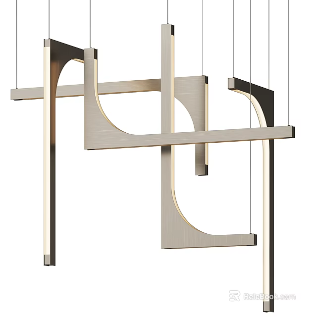 Modern Geometric Metallic Chandelier With Intersecting Linear Frame And Sleek Design For Contemporary Spaces 3d model 