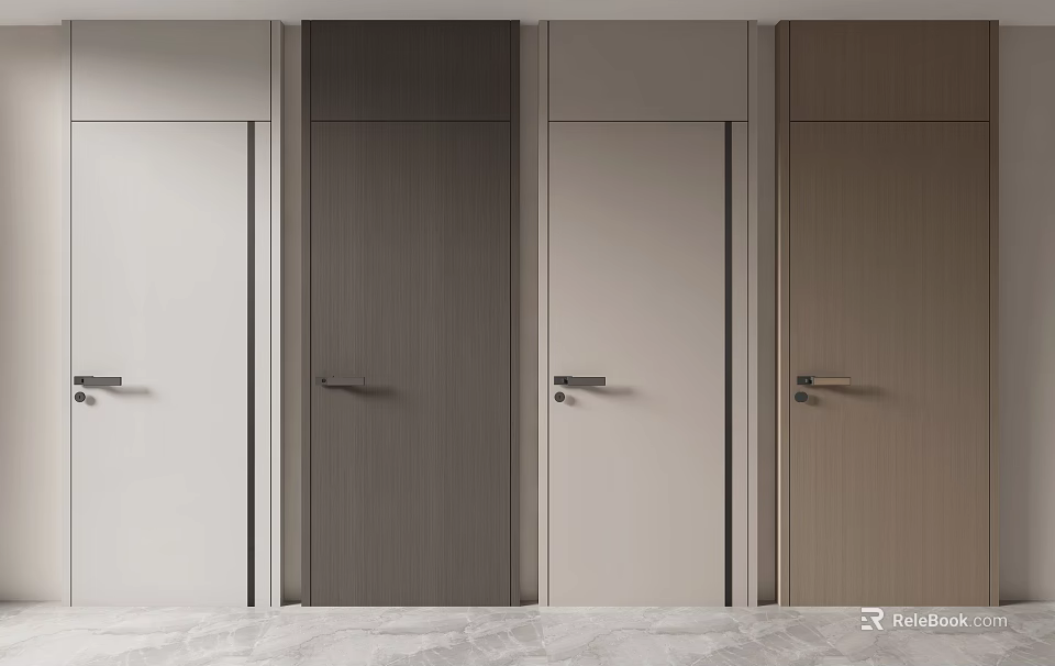 Modern Interior Hinged Doors in Various Colors with Sleek Handles and Simple Design 3d model 