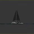 Sleek Black Sailboat With Large Blue Sail Navigating On Turquoise Water Surface