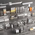 Commercial Kitchen Setup Featuring Stainless Steel Equipment And Cooking Appliances