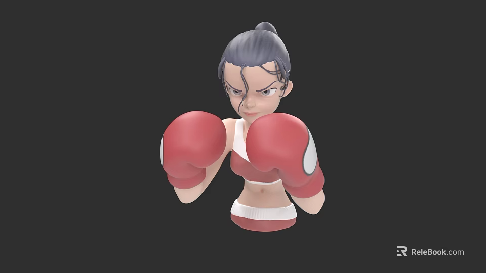 Woman with Red Boxing Gloves in Athletic Stance Wearing Sports Bra and Shorts 3d model 