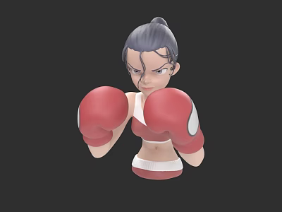 Woman with Red Boxing Gloves in Athletic Stance Wearing Sports Bra and Shorts 3d model