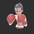 Woman with Red Boxing Gloves in Athletic Stance Wearing Sports Bra and Shorts