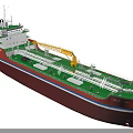 Red Hull Green Deck Cargo Ship Featuring Yellow Crane And Deck Equipment 3d model
