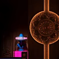 Traditional Ornate Bar Interior With Carved Ceiling Wooden Panels And Decorative Art