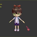 Cartoon Character With Brown Hair Red Bow Blue Outfit And Red Schoolbag In Green Sneakers