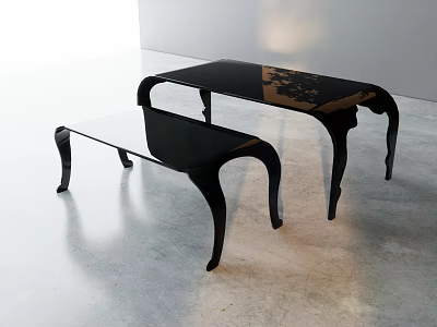 Black Display Shelves With Curved Legs And Transparent Glass Panel On Grey Floor White Wall Background 3d model