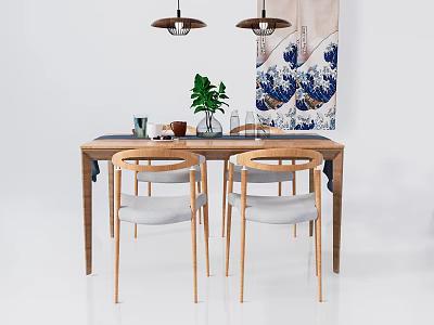 Japanese Dining Table and Chair Combination Dining Table and Chair Dining Chair 3d model
