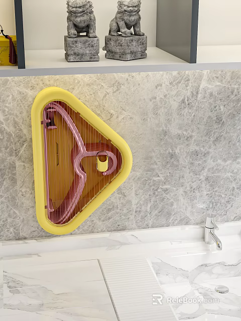 Yellow Triangular Wall Mounted Storage Basket For Bathroom With Marble Wall 3d model 
