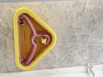 Yellow Triangular Wall Mounted Storage Basket For Bathroom With Marble Wall 3d model