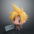 Cute Chibi Character With Blonde Spiky Hair Blue Eyes Holding Large Gray Object Gray Outfit